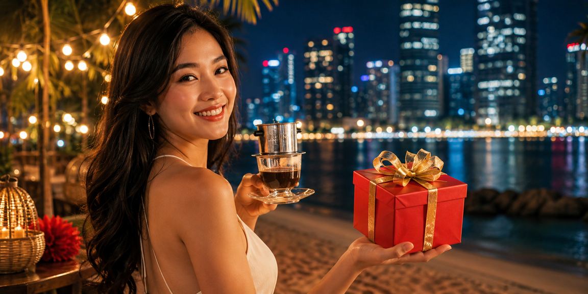 Phong bì đỏ và voucher thưởng tại quán cà phê Hà Nội